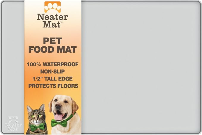Neater Pet Brands Neater Mat Pet Mats for Food and Water, Cat & Dog Bowl Mat Waterproof Silicone, Feeding Tray, Dog Food Mats for Floors, Placemat w/Raised Edge for Under Bowls, 24" x 16", Light Gray