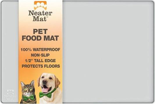 Neater Pet Brands Neater Mat Pet Mats for Food and Water, Cat & Dog Bowl Mat Waterproof Silicone, Feeding Tray, Dog Food Mats for Floors, Placemat w/Raised Edge for Under Bowls, 32" x 24", Light Gray