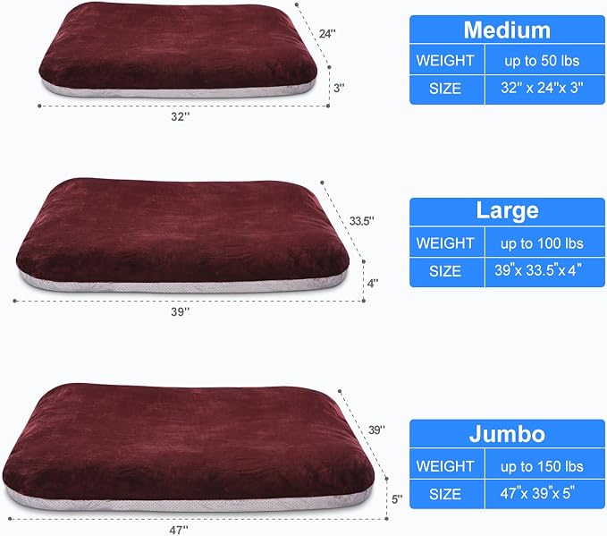 Magic Dog Super Soft Extra Large Dog Bed, 47 Inches Jumbo Orthopedic Foam Pet Beds with Anti Slip Bottom, Dog Sleeping Mattress with Removable and Washable Cover, Burgundy XL