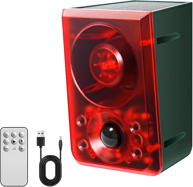 Solar Motion Sensor Alarm Outdoor,Dog Barking/Gunshoot,with Remote Control,Support Recording,130 Loud Noise Maker,±Volume,6LED Strobe Lights and USB,Say Goodbye to Intruders,for Villa,Yard,Farm,Barn