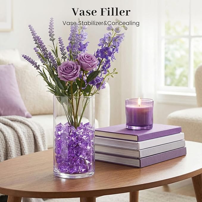 DomeStar Purple Fake Ice Rocks, 150PCS Acrylic Gems Crystals Plastic Diamonds Centerpiece for Vase Fillers Wedding Party Table Scatter