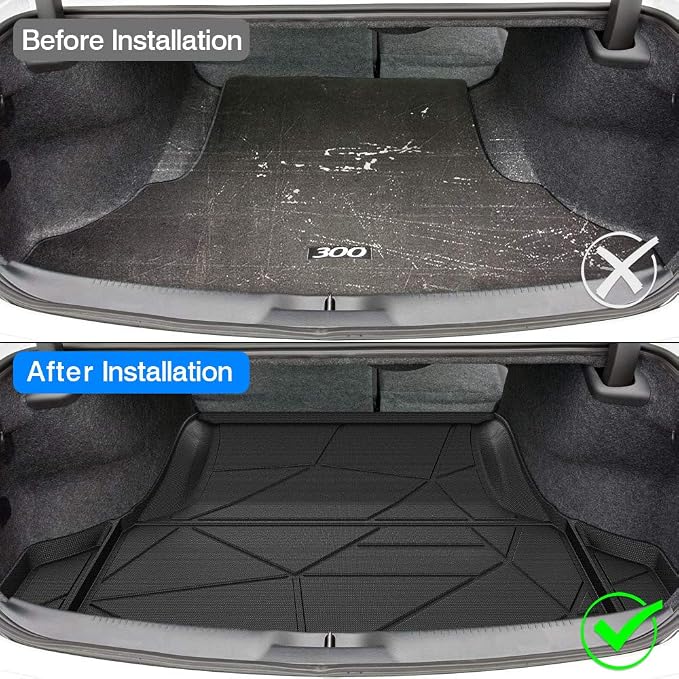 KUST Trunk Cargo Mat for 2011-2023 Dodge Charger & Chrysler 300, TPE Rubber Cargo Liner Rear Trunk Accessories All Weather Protection Raised Edge