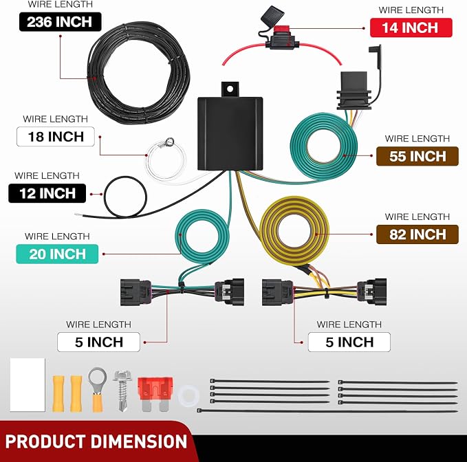 Nilight 4 Pin Trailer Wiring Harness Kit 56336 Simple Fit Tow Hitch | Vehicle Standard 4 Way Connector Custom for 2014 2015 2016 2017 2018 2019 2020 2021 2022 2023 2024 2025 Dodge Durango