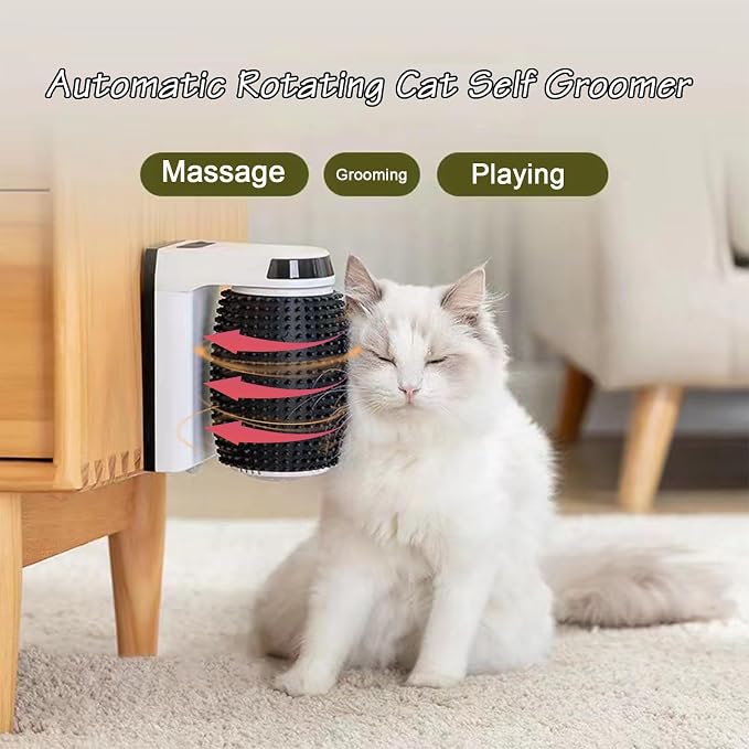 Automatic Cat Groomer - Self Grooming Brush Station with Catnip, Softer Corner Scratcher, Facial Grooming Tool for Kittens | Self Cleaning Brushs for Long Short Pet Care Indoor
