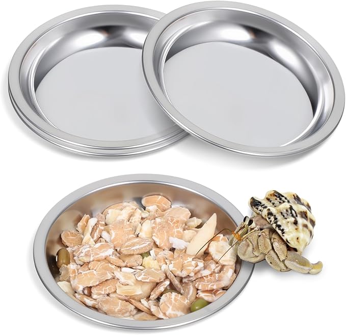 4 Pack Hermit Crab Food and Water Bowl, Small Stainless Steel Reptile Feeding Dish Bowl Mini Feeding Dishes for Hermit Crab Lizard Gecko Bearded Dragon Chameleon (2" W x 2" D x 0.4" H)