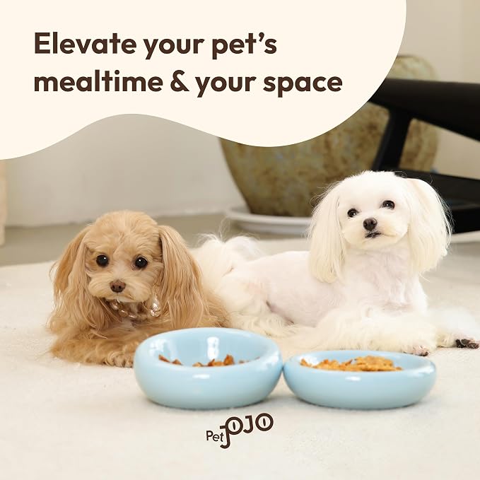 Pebble Pet Bowl Deep Blue, Ergonomic Dog & Cat Feeding Bowl, Flat-Faced Breed, Tilted Ceramic Pet Food Dish, Scooper Eater, Anti-Spill Design, Dishwasher Safe, Modern Pet Bowl, Dry & Wet Diet