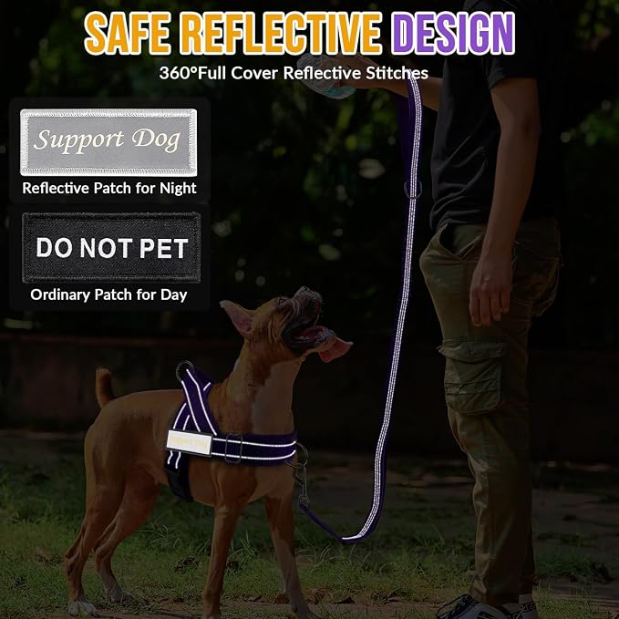 SlowTon No Pull Dog Harness with Front Clip - Heavy Duty, Soft Padded | Neck & Chest Adjustable, Tactical Pet Vest and Leash Set for Large Medium Sized Dogs, for Easy Walk & Training, Purple S