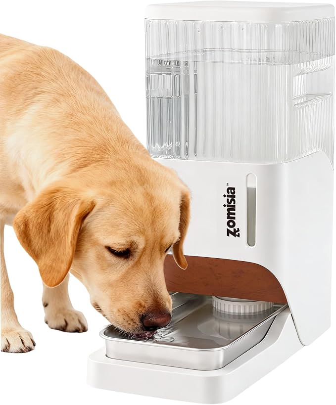 ZOMISIA Automatic Dog Water Dispenser 8L with Stainless Steel Bowl, Gravity Large Capacity Water Bowl for Dogs, 2 Gallon Pet Waterer 100% BPA Free, White