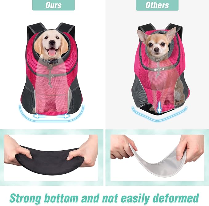 YUDODO Dog Front Carrier Backpack, Adjustable Breathable Dog Backpack | Ventilated, Safety Belt, Lightweight, Reflective Strip, Pocket Storage, For Walking Hiking Outdoor, Rose, L