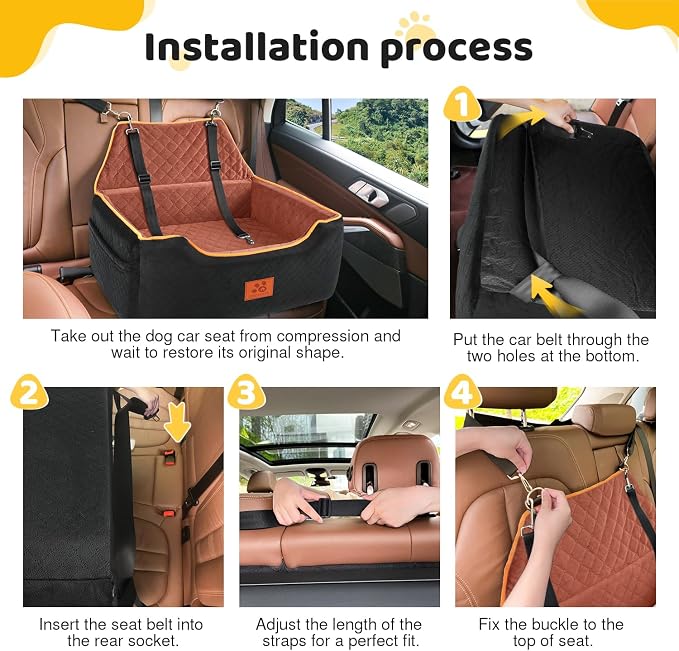 XIEEAOZEE Dog Car Seat for Large/Medium Pet Under 55Lbs or 2 Small Dogs | Detachable and Washable Booster Dog Seat Travel Pet Seat with Thick Cushion & Storage Pockets