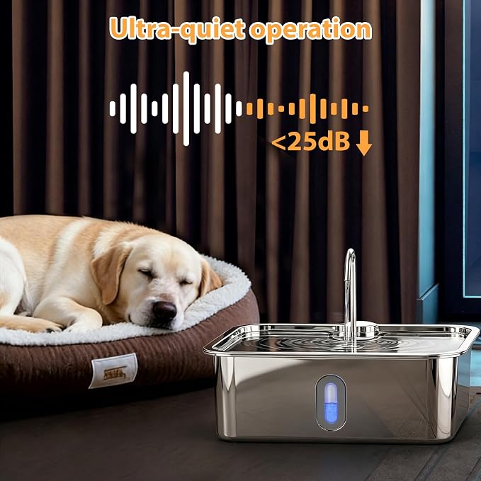 15L/4Gal Stainless Steel Dog Water Fountion Pet Fountain,1Set Filter | Ultra Quiet,Extra Large Capacity,5 Layer Filtration System,Water Level Window & LED Light, ,Visible Faucet Style Spout