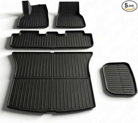 5 Pcs Floor Mats for Tesla Model Y Juniper 2025 2026, All-Weather TPE Anti-Slip Cargo Liner & Rear Trunk Mat, Fits Standard/Premium/Performance 5-Seater