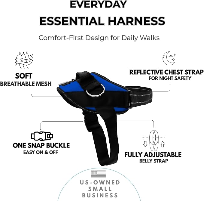 ShawnCo Essential Dog Harness, No-Pull Pet Vest (Electric Blue,XL) | 3 Leash Clips, Easy On, No-Choke, Reflective, Adjustable Fit, Padded Comfort, Control Handle, For Small, Medium & Large Dogs