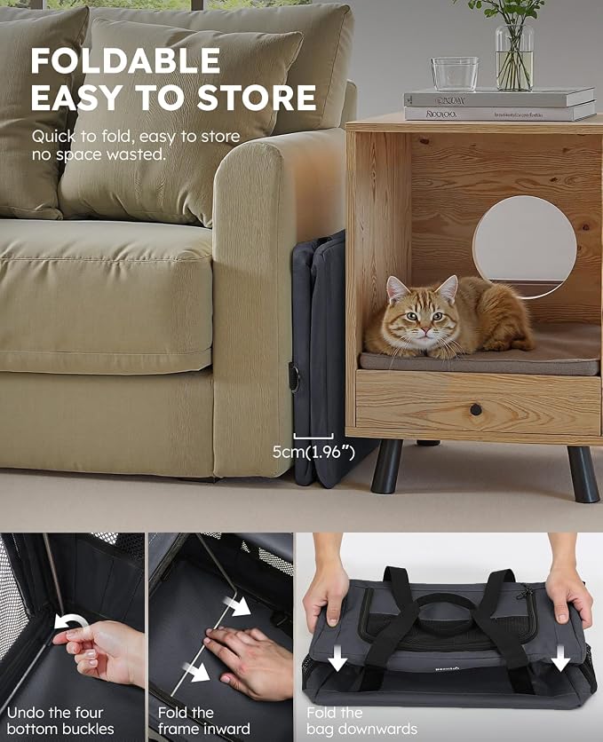 Pecute Cat Carrier Stable, Pet Carrier with Privacy Partition,Dark Gray | Safe For Car Travel, Stable Steel Frame, Soft-Sided Pet Carrier Bag For Dogs And Cats Up To 11lbs, Foldable Design.