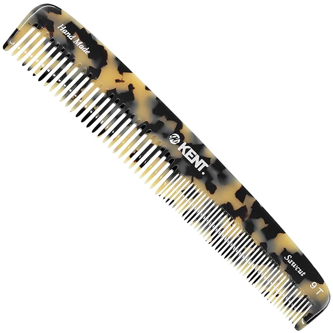 Kent 9T Fine Tooth and Wide Tooth Detangler Comb - Large Handmade Saw-Cut Dressing Comb for Wet Hair and Durable Grooming for Men and Women - Made in England