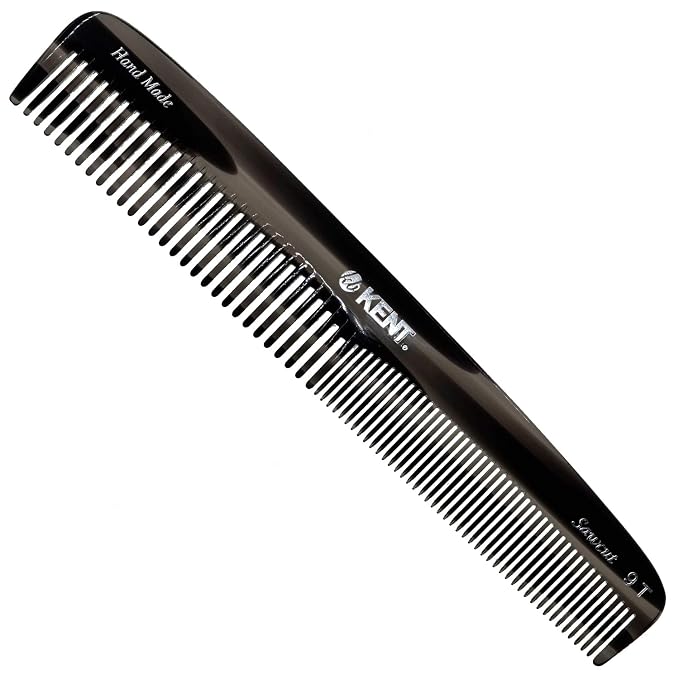 Kent 9T Black Graphite Fine Tooth and Wide Tooth Detangler Comb - Large Handmade Dressing Comb for Wet Hair and Durable Grooming, Hand Polished, Saw-Cut Made in England
