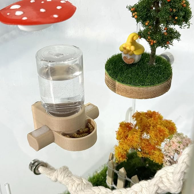 Jumping Spider Accessories, Jumping Spider Water Dispenser, Magnetic Hanging Feeder with Tweezers for Jumping Spiders, Tarantulas, Praying, Mantises (Beige)