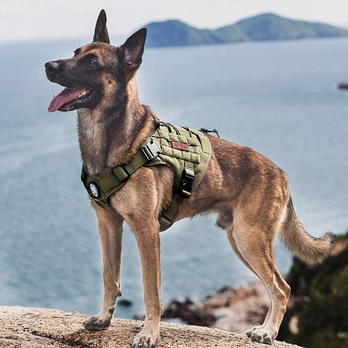 OneTigris Tactical Dog Harness with Handle No-Pull Adjustable for Small Dog | Military 1000D Pullable Nylon, Service Dog Vest with Hook & Loop Panels, Easy On & Off for Walking Hiking Training Camo XS