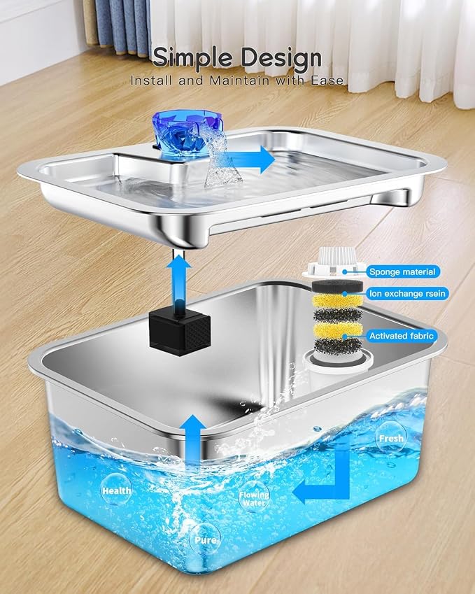 Stainless Steel Dog Water Fountain,3 Gallon Large Pet Water Fountains for Dogs and Cats, 11L /386oz Dog Water Bowl Dispenser w/Filter Drinking Bowls Indoor, Cat Founatin Quiet Pump, Easy to Use