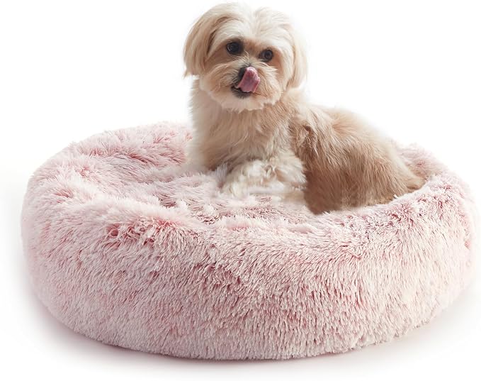 Western Home Faux Fur Dog Bed & Cat Bed, Original Calming Dog Bed for Small Medium Large Pets, Anti Anxiety Donut Cuddler Round Warm Washable Cat Bed for Indoor Cats(30", Pink)