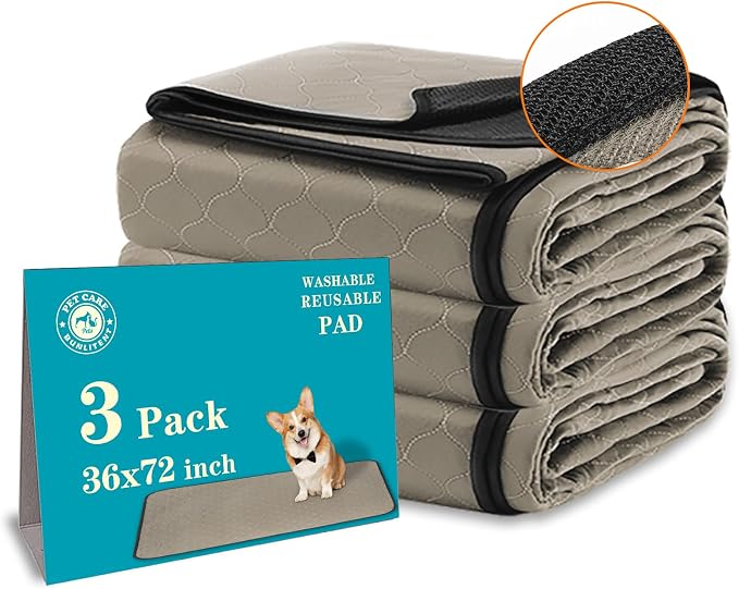 Bunlitent Washable Pee Pads for Dogs 36" x 72", 3 Pack, Reusable Puppy Pads | Reusable, Quick Dry, Anti-Slip, Waterproof, Whelping Pad for Pet, Playpen, Incontinence, Housebreaking, Training, Brown