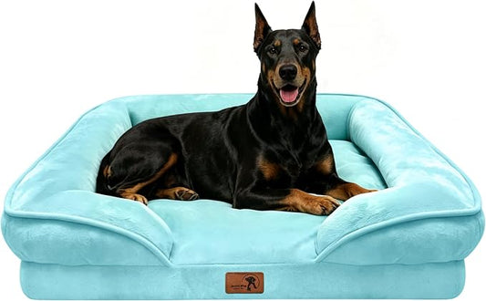 Spotted Play Orthopedic Dog Bed with Sides - Sofa Beds for Extra Large Dogs, Supportive Foam Pet Couch Bed with Washable Removable Cover, Waterproof Lining and Non-Slip Bottom, Ice Blue - XL-Plus