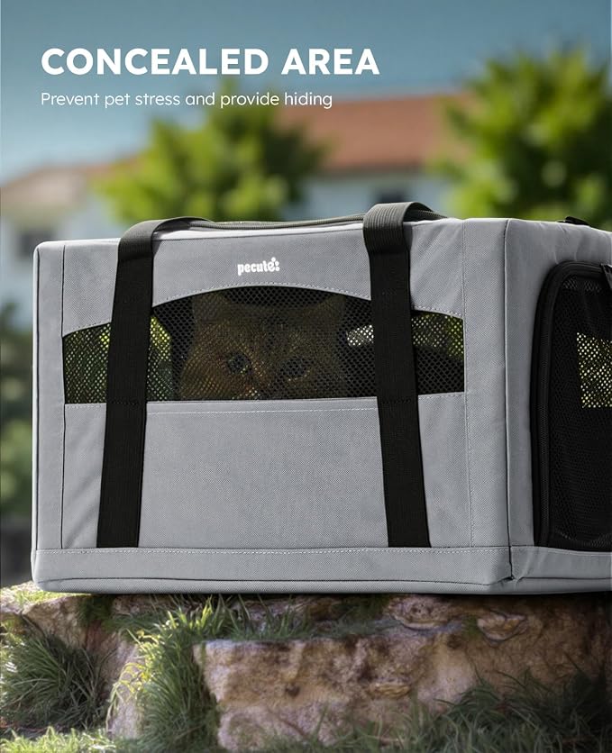 Pecute Cat Carrier Stable, Pet Carrier with Privacy Partition,Gray | Safe For Car Travel, Stable Steel Frame, Soft-Sided Pet Carrier Bag For Dogs And Cats Up To 11lbs, Foldable Design.