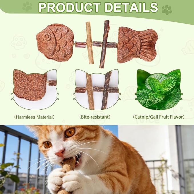 3pcs Purrident Dental Chew Toy for Cats, Creative Fish Bone Cat Toy – Wooden Catnip Teeth Cleaning Stick, Natural Cat Dental Toy, Interactive Play & Kitten Health,Durable Feline Tooth Care Tool