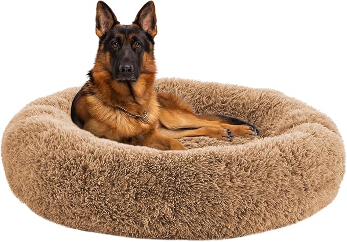 Calming Dog Bed Anti-Anxiety Donut Dog Beds for Small Medium Large Dogs,Washable Plush Fluffy Indoor Cat Kitten Round Cuddler Cushion (Brown, XX-Large)