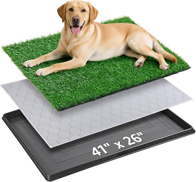 Portable Dog Grass Pad with Tray 41"x26", for Indoor Outdoor Potty Training | Dog Litter Box, Easy to Clean, Pet Loo, Artificial Grass Patch, Washable Pee Pad, Ideal for Patio Balcony Apartment
