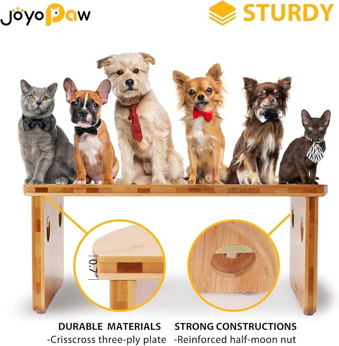 Elevated Dog Bowls, Bamboo Raised Dog Bowl for Small Dogs & Cats, with 2 Stainless Steel Bowls (4'' Tall-20oz Bowl)