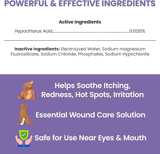 Chew + Heal Labs Hypochlorous Acid Lotion for Dogs – 4oz Dog Wound Spray for Cuts, Burns, Sores, Abrasions, and More – Non Toxic and Chemical Free Hot Spot Lotion – Made in the USA