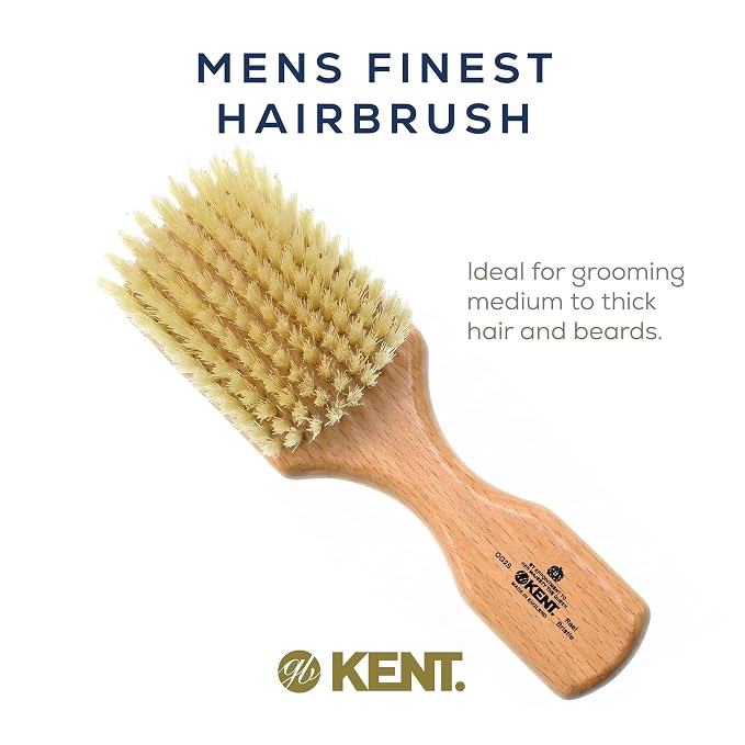 Kent OG2S Beechwood Soft Bristle Hair & Facial Brush - Exfoliating Soft White Natural Boar Bristle Brush for Men's Grooming, Hair Care & Beard Straightener