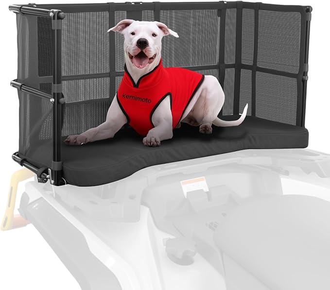 KEMIMOTO ATV Dog Carrier Seat, Heavy-Duty Four Wheeler Pet Seat | Wide 22-40mm Pipe Fit, 2.7" Breathable Comfort, 600D Wear & Water Resistance, Storage Pockets, with Dog Leash