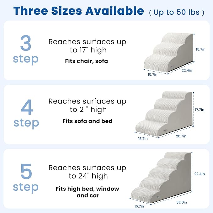 Dog Steps for Bed 17.7" H, 4-Step Pet Stairs Ramp for Small & Medium Dogs | Airpanda Dog Stairs with Washable Cover & High-Density Foam,Gentle Curved,Ideal for Senior & Short-Legged Dogs,Light Grey