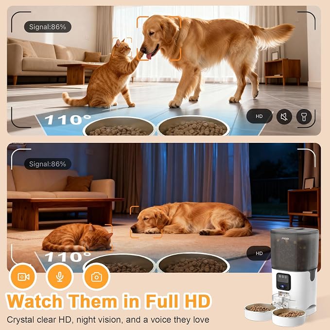 Automatic Cat Feeder with Camera for Two Cats, 1080P HD Video with Night Vision, 2.4G WiFi Auto Dog Feeder with 2-Way Audio for Cat & Dog, Low Food & Motion & Sound Alerts Timed Pet Feeder 7L