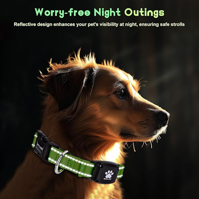 GPS Dog Collar Tracker 2-in-1,Reflective Waterproof Pet Collar,iOS-Only,No Monthly Fees,Unlimited Range,Dog Tracking Collar Pet Tracker,for Small Medium Large Dogs(S (12.6"-16.5"), Green)