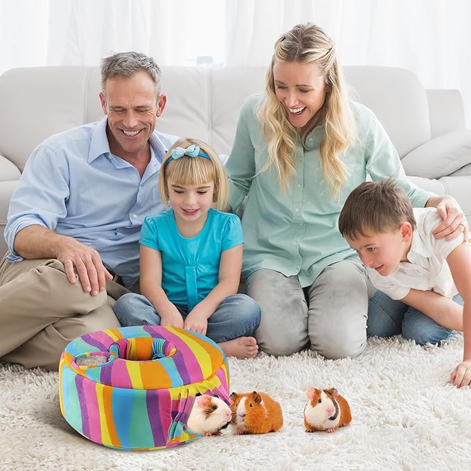 Guinea Pig Hideout & Tunnels Guinea Pig Toys Cozy Guinea Pig House with Door Curtain Soft Guinea Pig Bed for Small Pet/Hamster/Sugar Glider/Chinchilla Playing and Resting (Rainbow)
