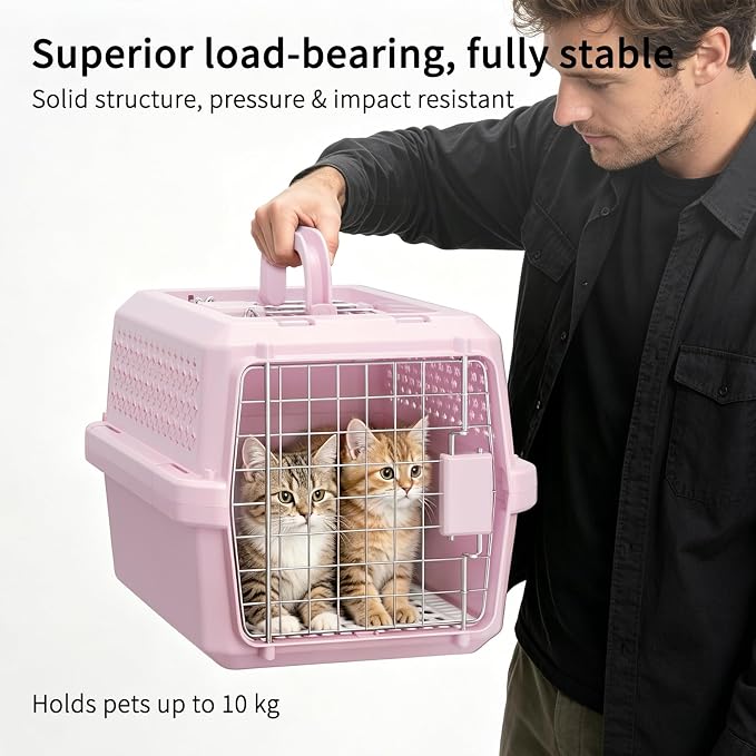 RIZZARI Pet Carrier for Small Dogs & Cats, Airline Approved Travel Carrier | Airline Approved Size,Durable Metal Door,Top Carry Handle,Ventilated Design,Includes Feeding Bowl