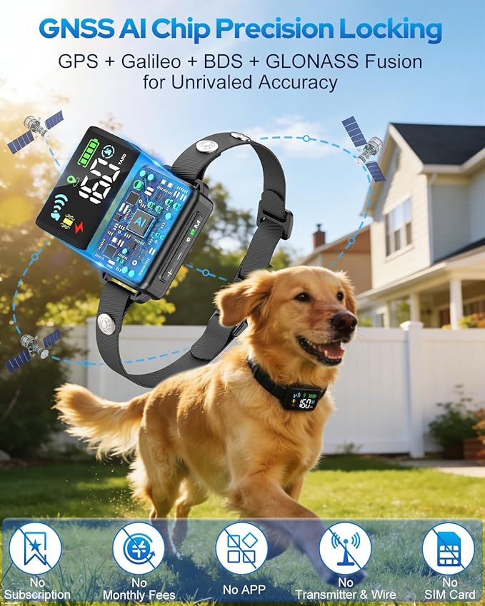 GPS Wireless Dog Fence with Adjustable 33–1999 Yards Range, GNSS Precision Locking, 3 Gentle Training Modes, and IPX7 Waterproof Collar – Designed Respectfully for Dogs Over 18 lbs