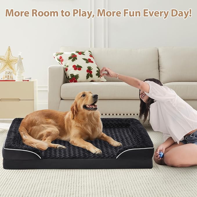 WNPETHOME Orthopedic Washable XXL Dog Bed for Senior Dog Cozy Sleep | Extra Large Waterproof Big Soft Dog Couch Sofa Bed for Dogs Relax with Removable Cover Supportive Pet Bed Black 48x35 Inch