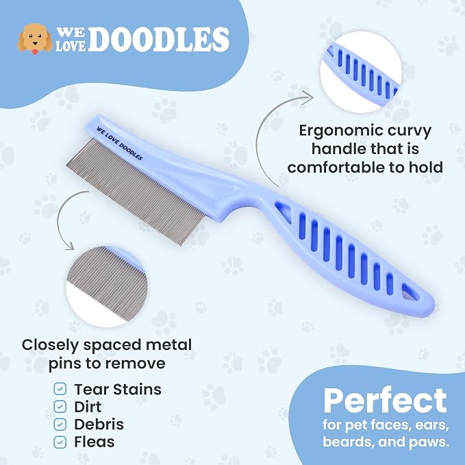 We Love Doodles Large Dog Face Grooming Comb & Large Slicker Brush Bundle