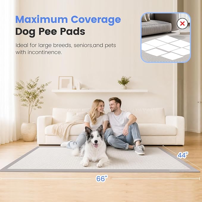 Gardner Pet 44" x 63" Extra Large Pee Pads for Dogs, ‌Enormous Puppy Pads, Dog Pads with Anti-Slip Particle, Puppy Training Pads, Grey 20 Count
