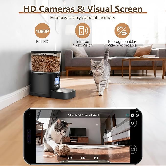 Automatic Cat Feeder with Camera, 5G WiFi Smart Pet Feeder with 2-Way Video/Audio, 45° Adjustable Angle, Night Vision, 5L Cat Food Dispenser for Cats & Small Dogs with APP Control for Vacation & Work