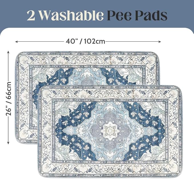 Washable Pee Pads for Dogs, 2 Pack Reusable Puppy Training Pads 40"x26" Super Absorbent Waterproof Dog Training Pads, Non-Slip Potty Pads, Whelping Pads Litter Mat Navy & Ecru