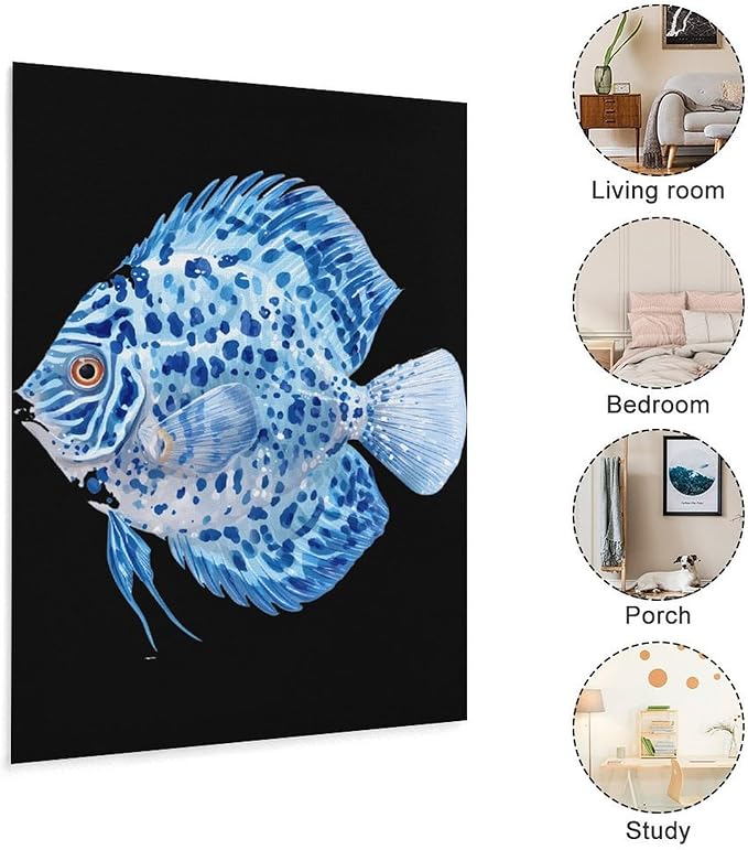 Discus Fish Wall Art Canvas Artwork Vintage Hanging Pictures Painting Poster for Home Decor