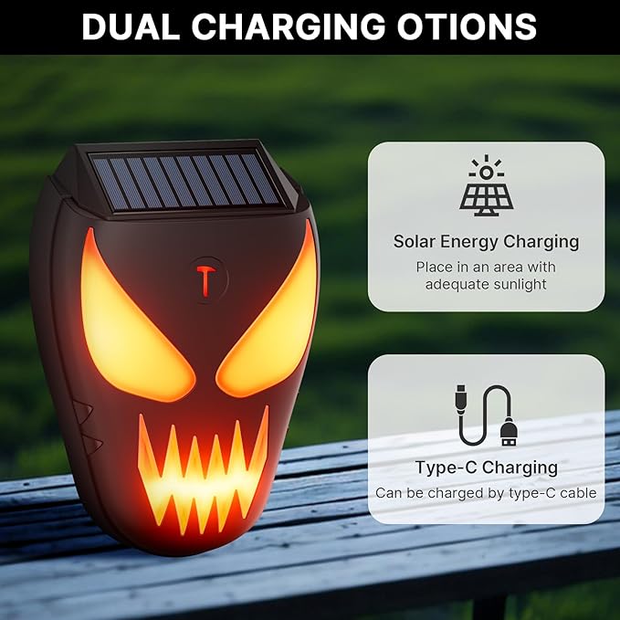 Solar Nocturnal Animal Repeller with Flickering Flame, Waterproof Solar Racoon Repellent Outdoor Coyote Deterrent for Fox, Raccoon, Skunk, Deer - Predator Light for Chicken Coop, Garden (2Pack-Black)