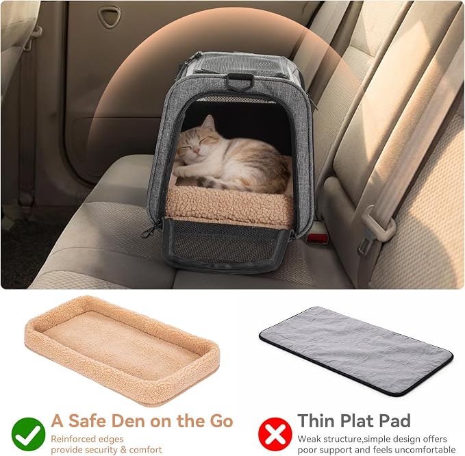 PETSFIT Cat Carrier Soft with Patented Safety Buckles,Safe for Car Travel | Lockable Zippers, Safety Tether, Escape-Resistant Pet Carrier for Vet Visits, Airline Approved Under-Seat, Up to 12 lbs