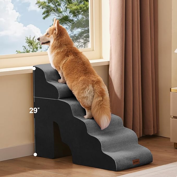 ZOMISIA Dog Ramp for High Beds with Tunnel, 29" H 6 Steps for Large Dog | Tunnel 2 in 1 with Zippers, Suitable for Short-Legged Dogs Get on Bed, Non-Slip Durable Dog Steps with High-Density Foam