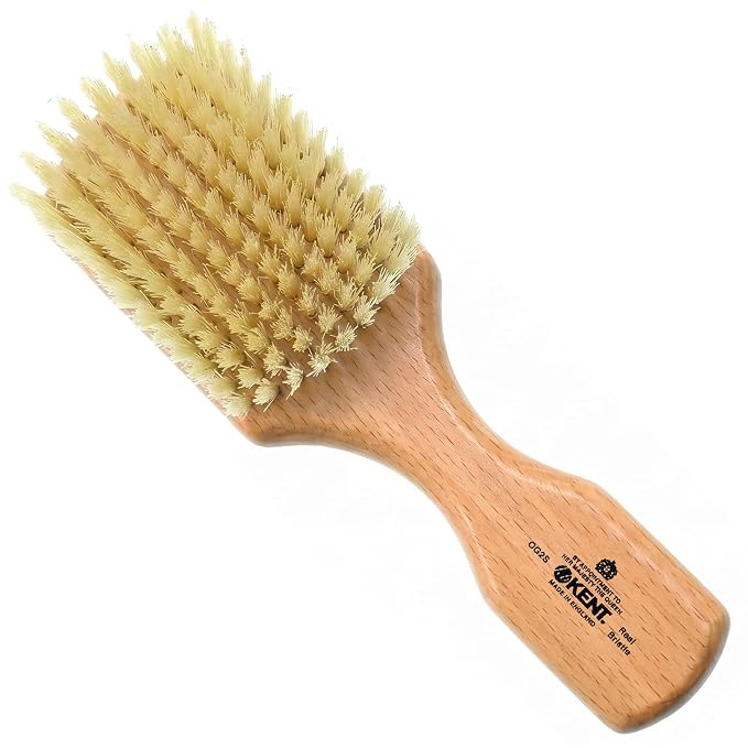 Kent OG2S Beechwood Soft Bristle Hair & Facial Brush - Exfoliating Soft White Natural Boar Bristle Brush for Men's Grooming, Hair Care & Beard Straightener